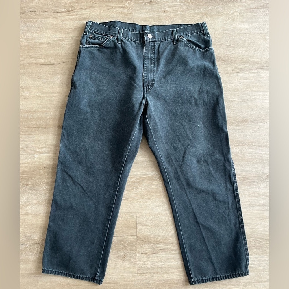 DICKIES VINTAGE FADED BLACK CARPENTER CANVAS CARGO PANTS DISTRESSED JEAN 40 x 30